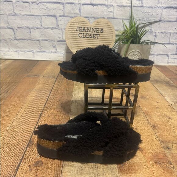 BIRKENSTOCK Papillio Daytona Shearling Slide Sandals Black 40 / 9 US - Picture 2 of 14